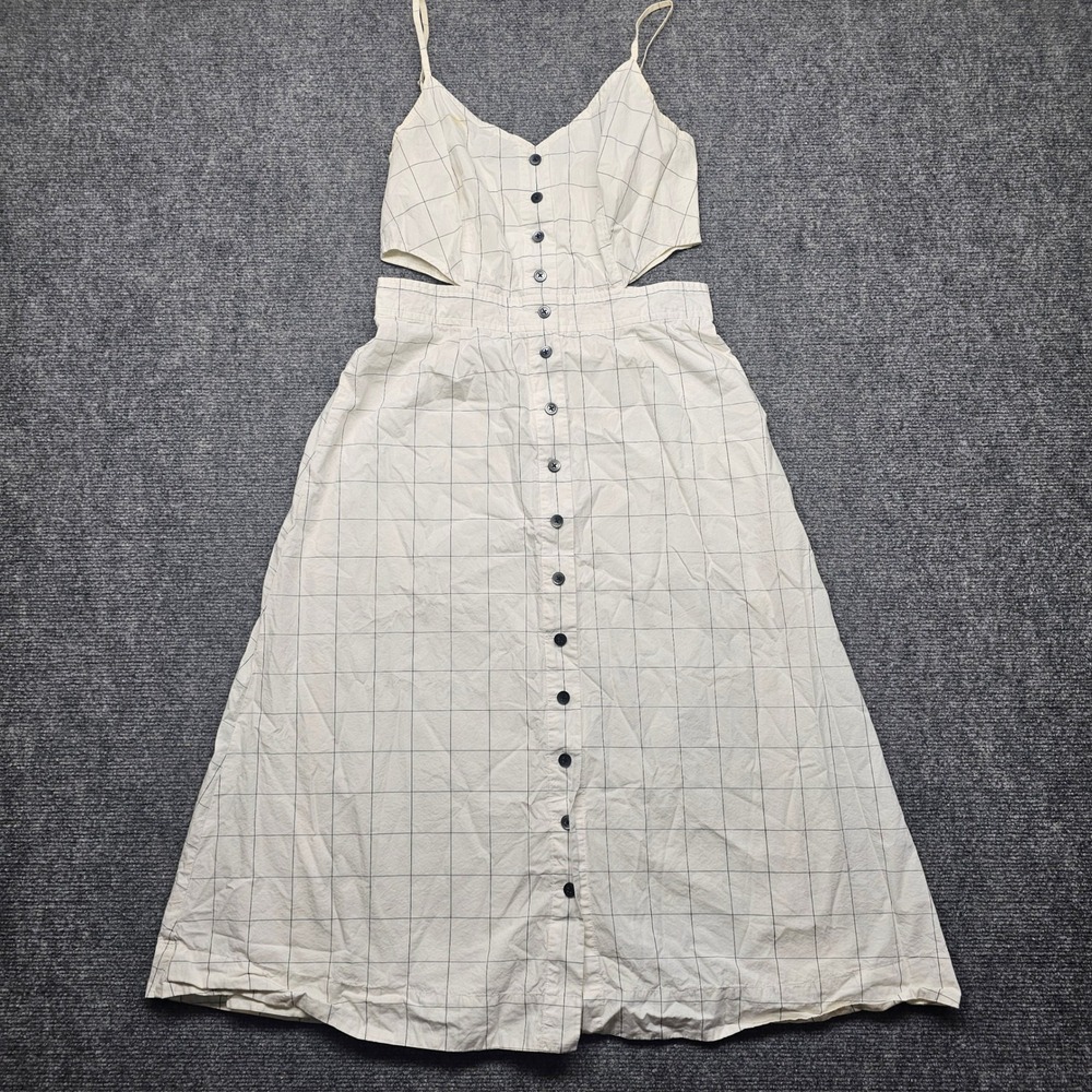 Madewell Windowpane Cut-Out Button-Front Midi Dress Ivory Black Size 6